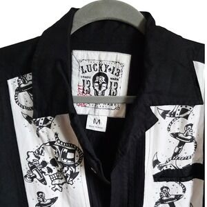 Lucky 13 M‎ Mens Skull Anchor Tattoo Print Button Down Shirt India Medium M
